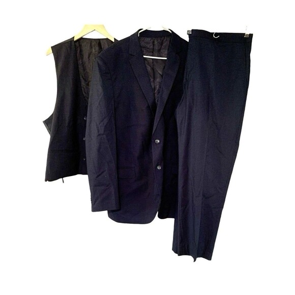 Bocaccio Navy Blue 3 Piece Dress Suit Size 2XL Pants 42” X 29” Jacket Vest - Picture 1 of 16